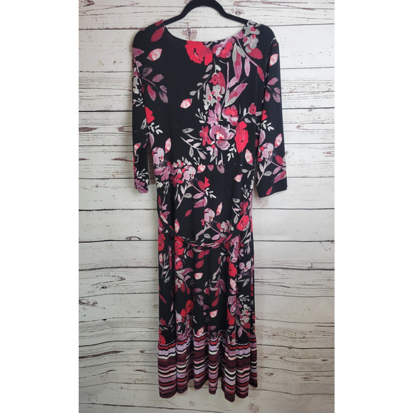 Du Joir Black Red Floral V-Neck 3/4 Sleeve Faux Wrap Maxi Dress Women's Sz XLP - Picture 11 of 16
